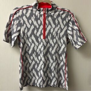 Tail Black and White Print Polo with Red Highlights